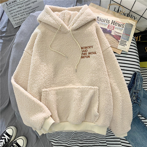 velvet thickened lamb velvet furry sweater female bf student autumn and winter warm hoodie
