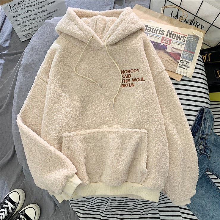 velvet thickened lamb velvet furry sweater female bf student autumn and winter warm hoodie