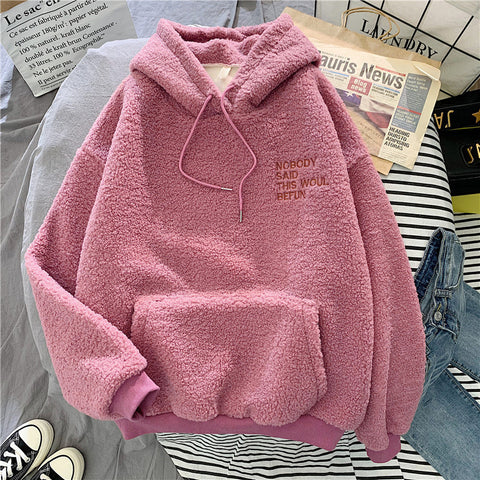 velvet thickened lamb velvet furry sweater female bf student autumn and winter warm hoodie