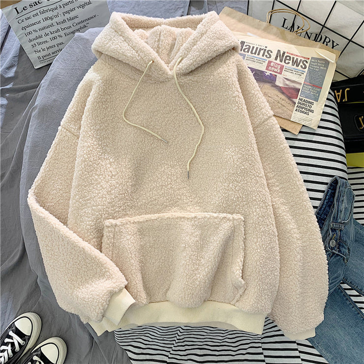 velvet thickened lamb velvet furry sweater female bf student autumn and winter warm hoodie