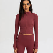 Sports coat women's tight-fitting yoga wear quick-drying long-sleeved top zipper cardigan running fitness wear jacket