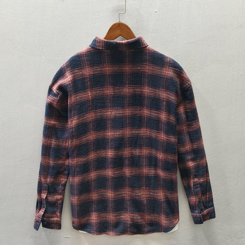 Striped Plaid Spring And Autumn Long-sleeved Shirt Men&