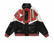 Casual leather stand collar jacket