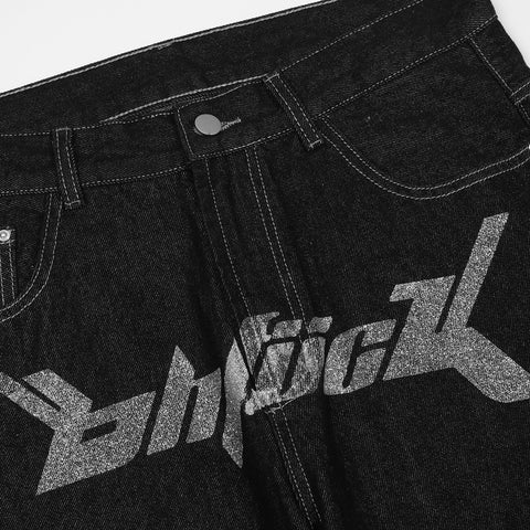 European and American style letter printed jeans men&