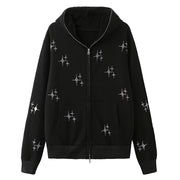 European and American cross-border men's and women's clothing autumn new style 2021 European and American loose top star hot diamond zipper hooded sweater