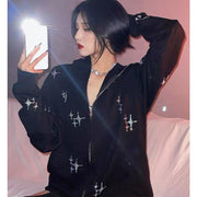 European and American cross-border men's and women's clothing autumn new style 2021 European and American loose top star hot diamond zipper hooded sweater
