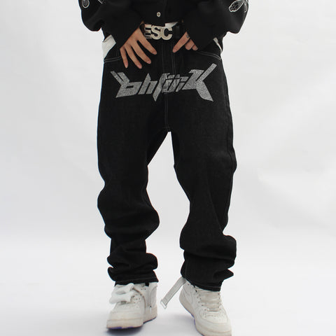 European and American style letter printed jeans men&