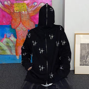 European and American cross-border men's and women's clothing autumn new style 2021 European and American loose top star hot diamond zipper hooded sweater