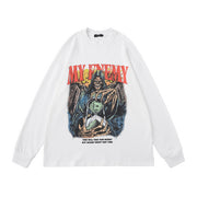 TKPA autumn new long-sleeved T-shirt American men's and women's retro print oversize hip-hop high street thin sweatshirt jacket