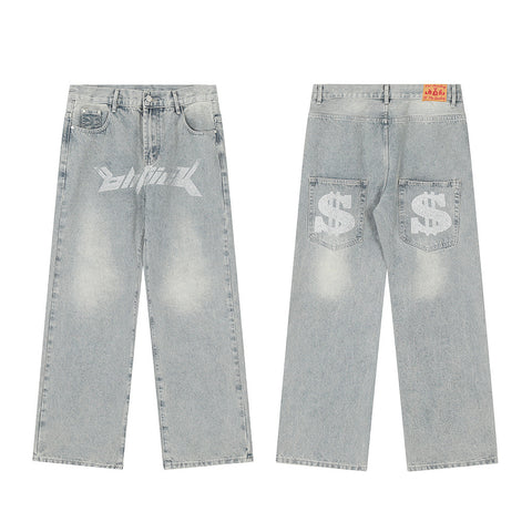European and American style letter printed jeans men&