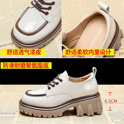 Round toe small leather shoes for women British style 2023 new autumn color matching fashionable foreign style thick heel thick sole heightening loafers