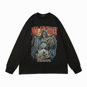 TKPA autumn new long-sleeved T-shirt American men's and women's retro print oversize hip-hop high street thin sweatshirt jacket